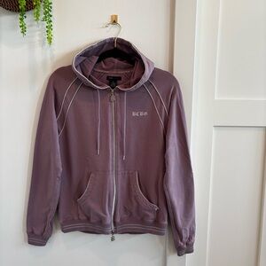 BCBG MaxAzria 90's Y2K Light Purple Zip Up Hoodie Silver Front & Back Logo XL